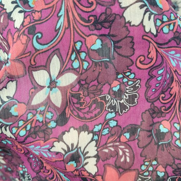 Hollister Floral Sheer Chiffon Boho Blouse Size Small Long Sleeve Peasant Top - Picture 6 of 8